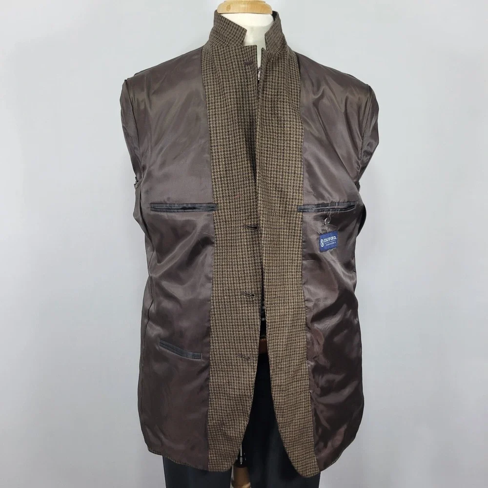 Stafford Essentials Mens Sport Coat Three‎ Button Brown Houndstooth Wool 44L